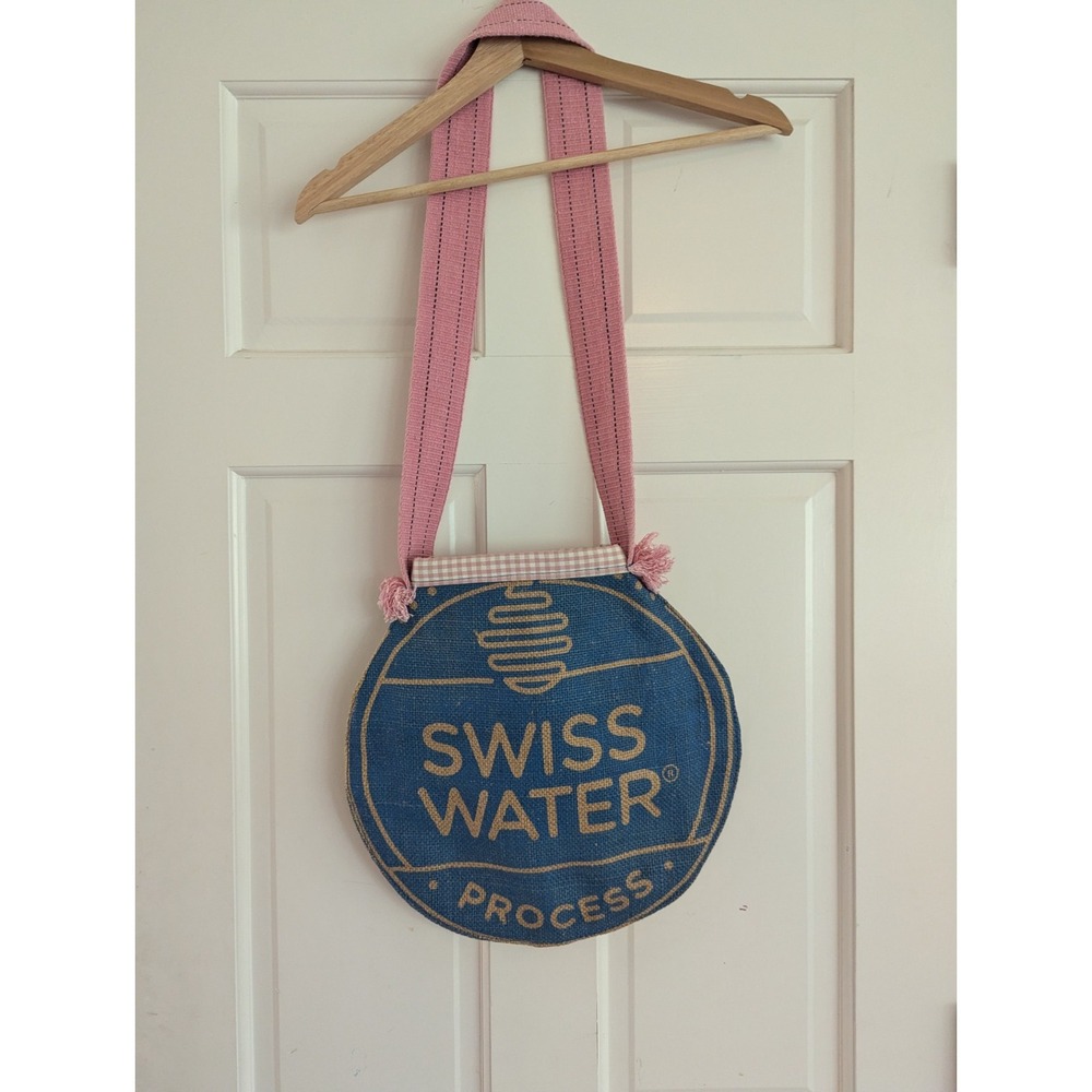 Handmade Large Burlap Crossbody Circle Bag Swiss Water Lined Boho Hippie Vintage